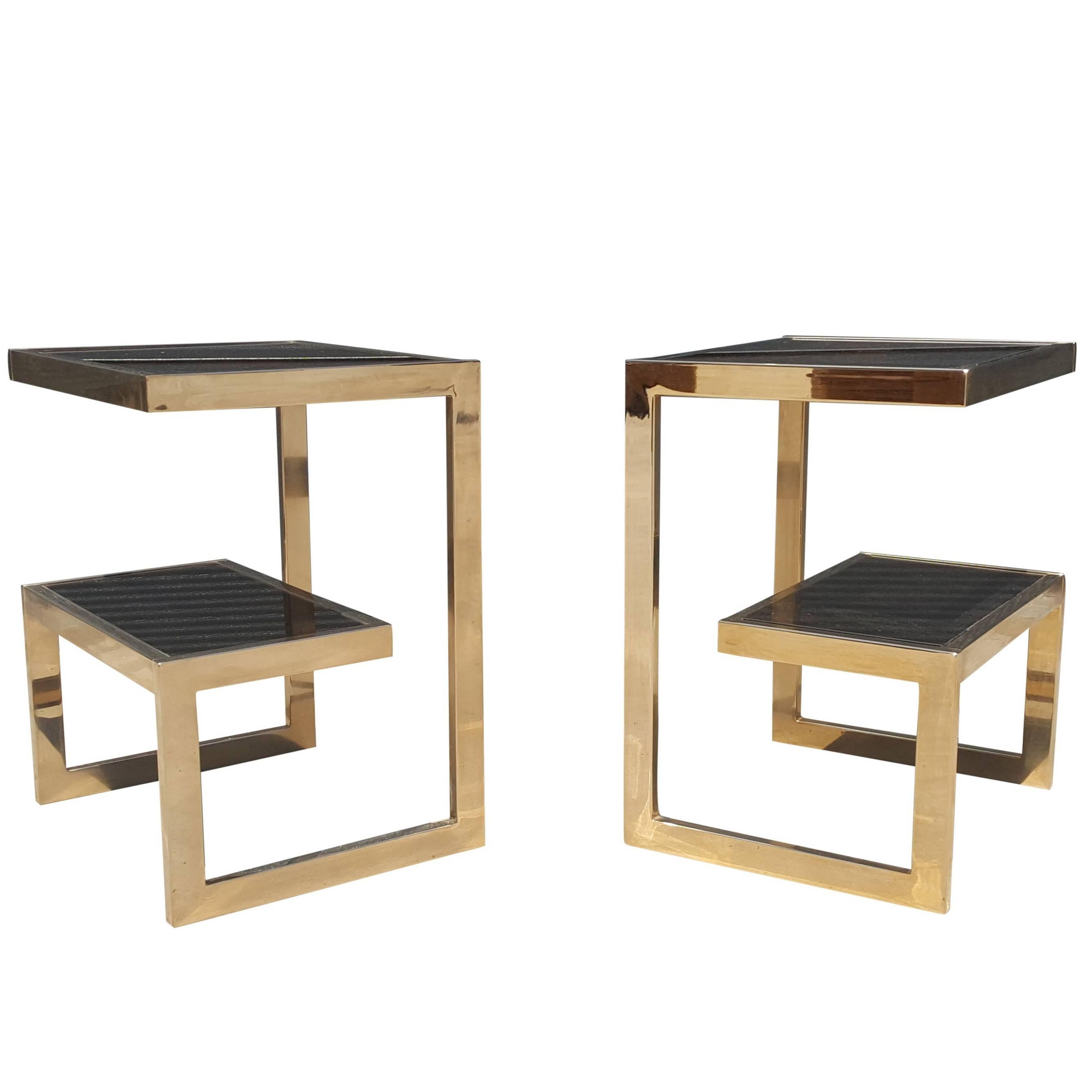 Gold 23 Karat G- Side Tables Maison Jansen, Mid-Century Modern For Sale