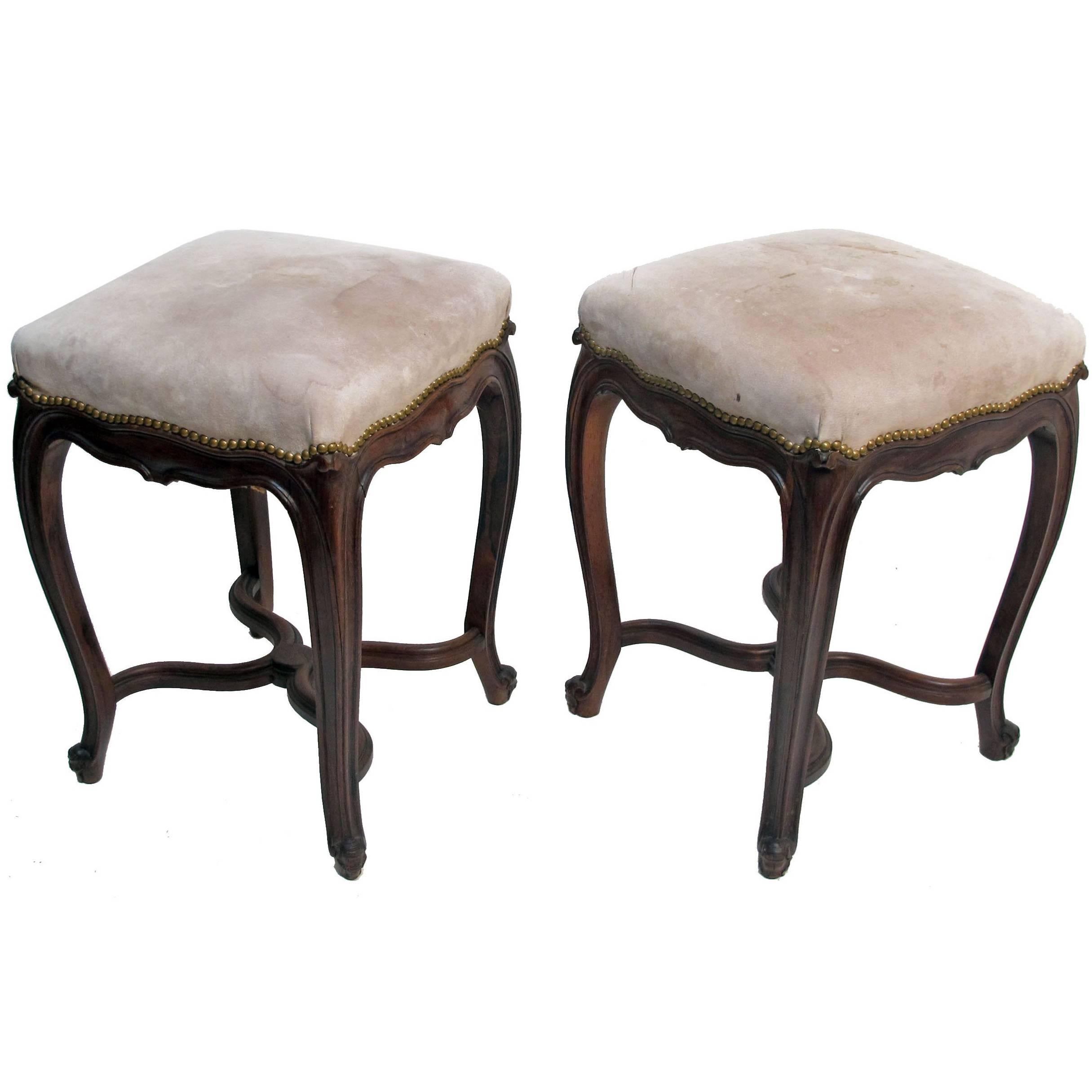 Louis XV Style Rosewood Tabouret Stools, French 19th Century