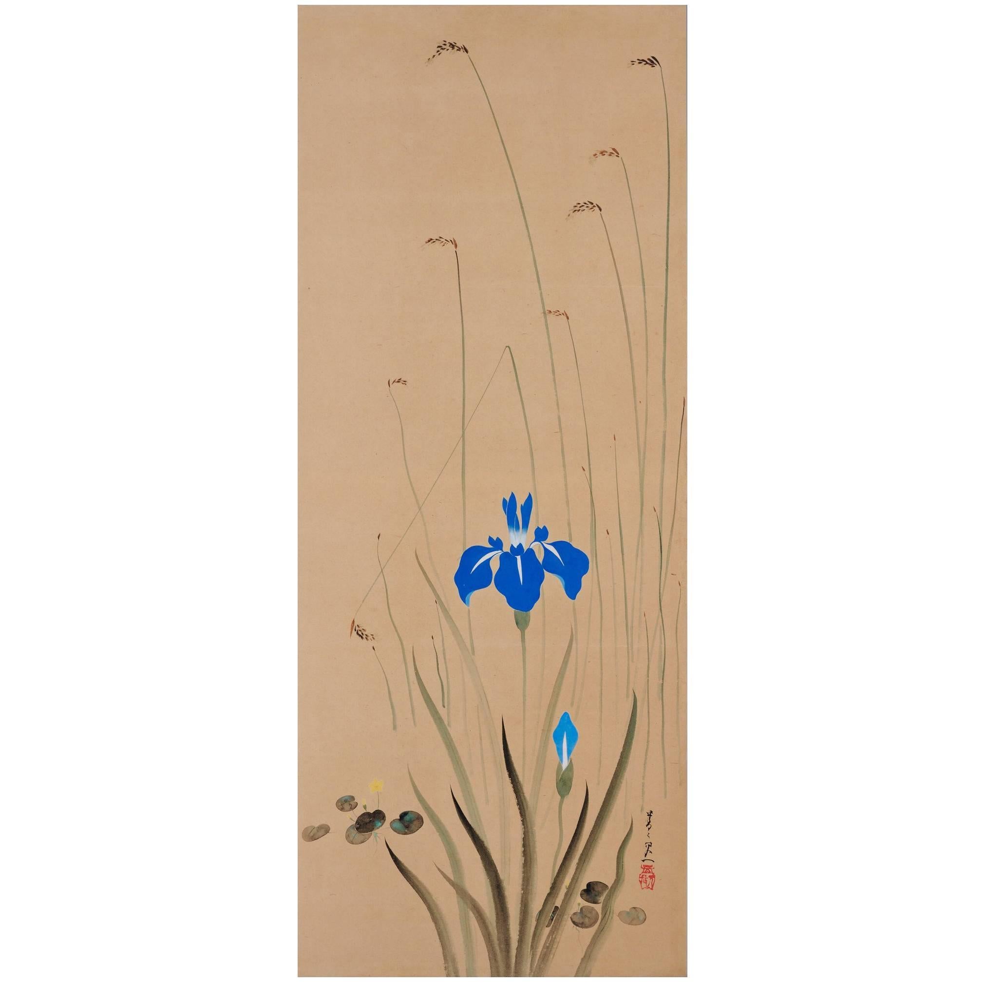 Japanese Screen Painting of Iris on gold. at 1stdibs