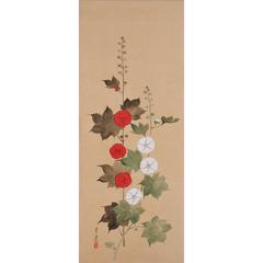 Suzuki Kiitsu, 'Hollyhocks', Japanese Wall Panel Painting 4