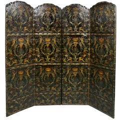 European Embossed Leather Four-Panel Screen