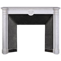 Louis XVI Style Carrara Marble Fireplace with Half Columns and Hermes Mask