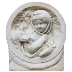 19th Century English Carved Statuary Marble Plaque