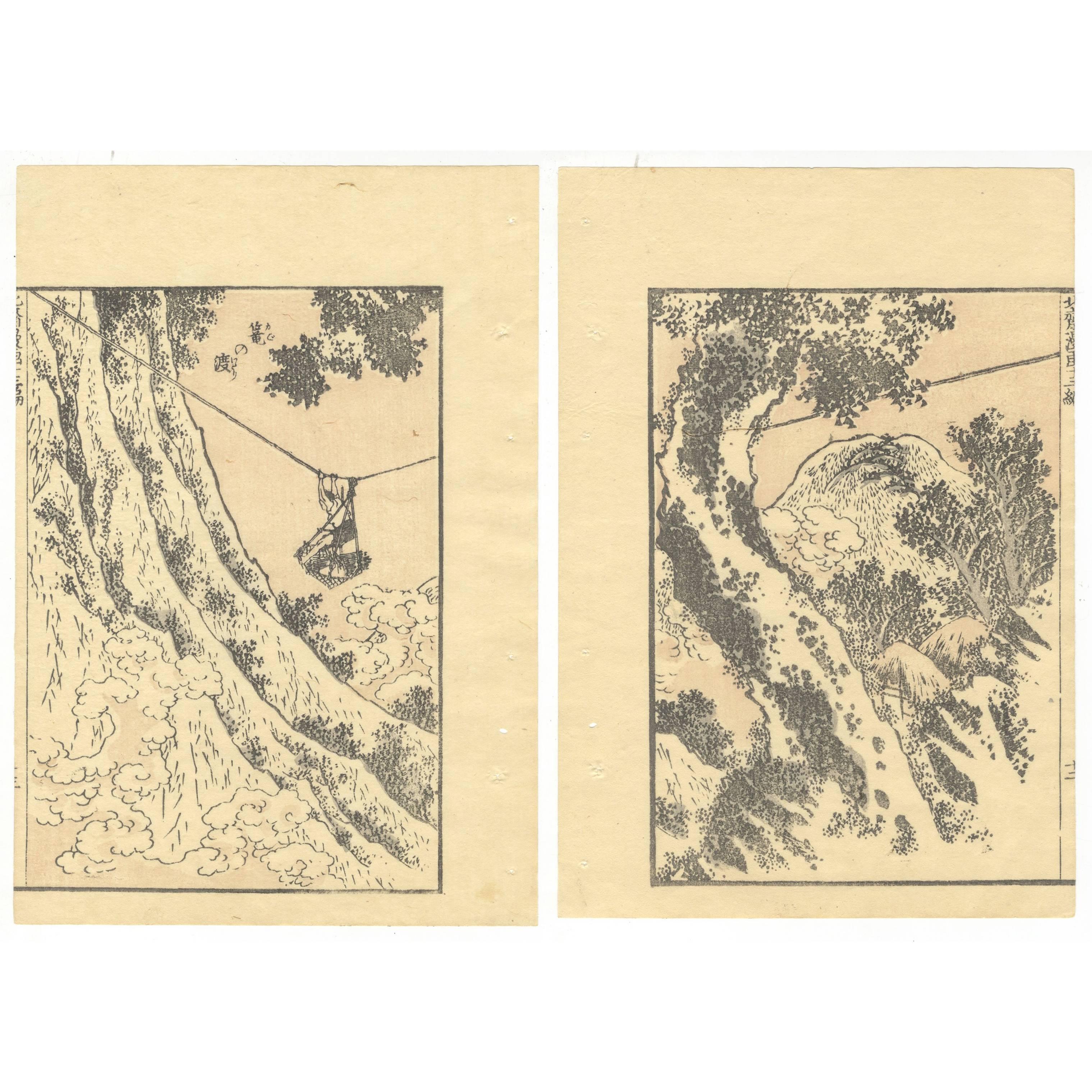 Katsushika Hokusai 19th Century Ukiyo-E Japanese Woodblock Print Manga Landscape For Sale