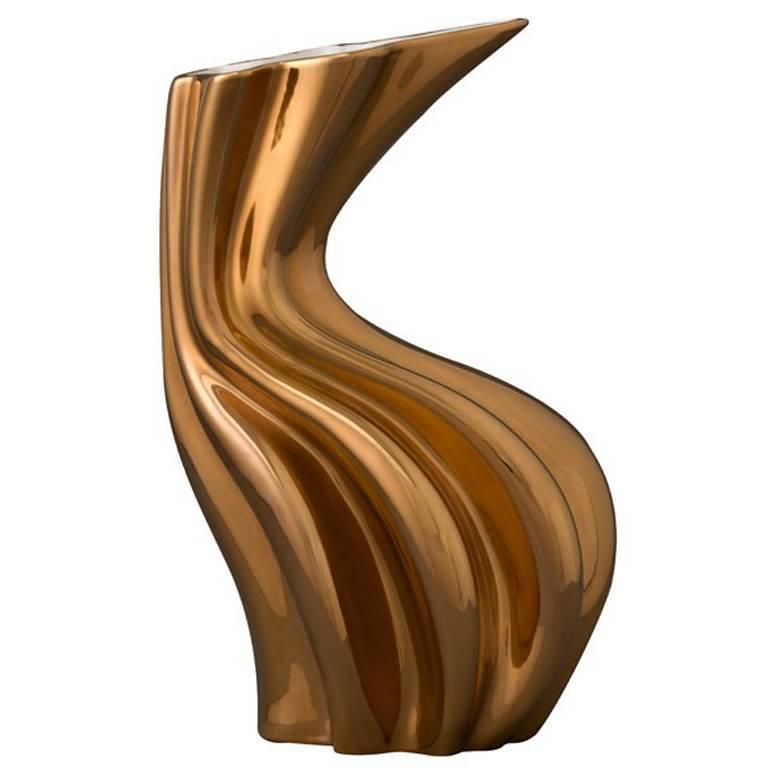 Sinuo Gold by Niccolò Poggi, Handmade Ceramic Vase, Made in Italy For Sale