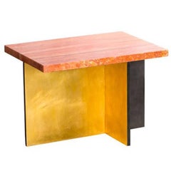 Gilded Cross Table by Carta Bianca, Iranian Travertine Top and Gold Leaf, Italy