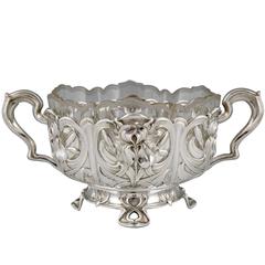 German Art Nouveau silver flower dish with glass liner by A. Strobl, 1900.