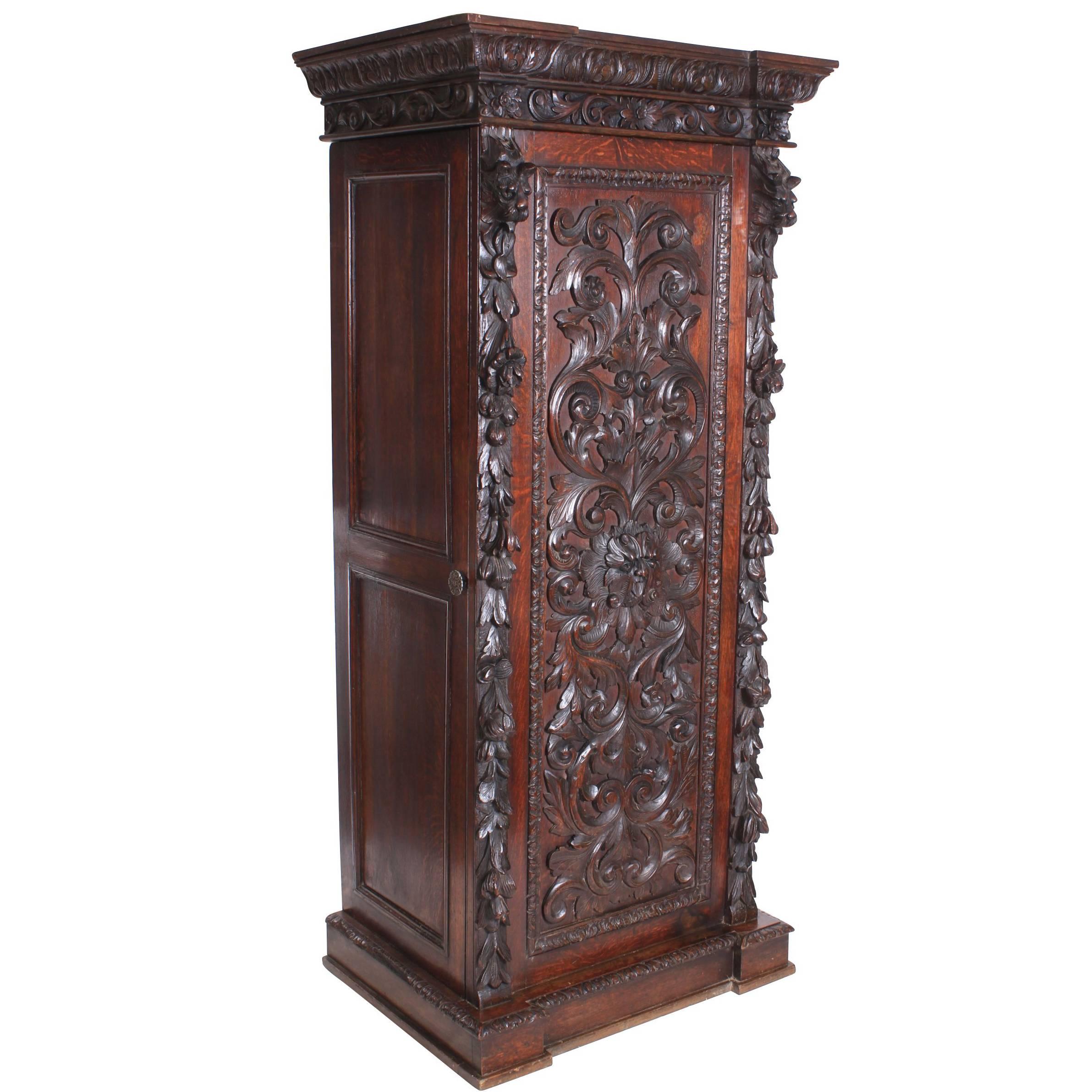 Carved Oak Hall Cupboard For Sale