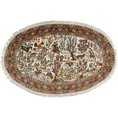 Oval Hunting Scene Vintage Tabriz Persian Rug 2