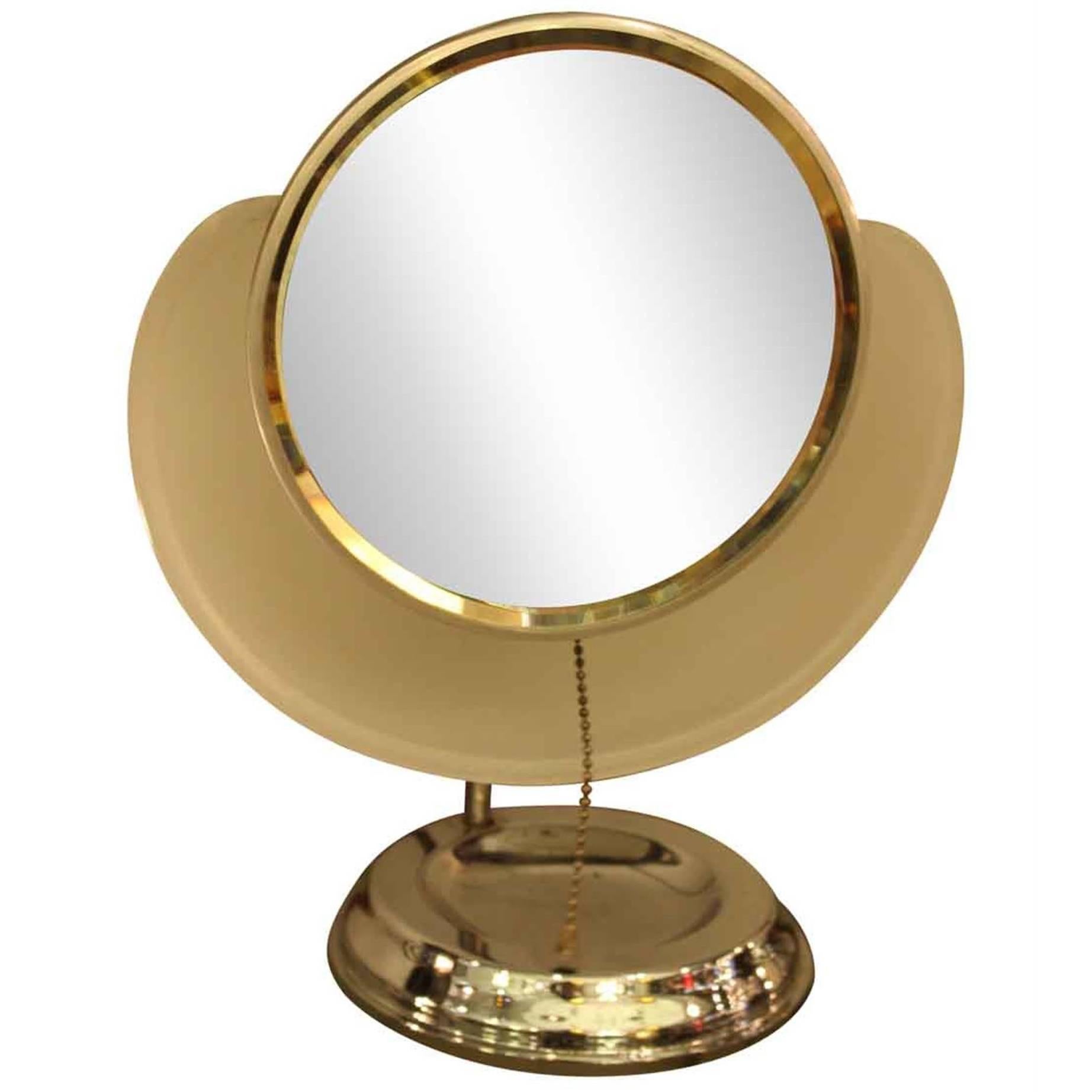1930s Adjustable Bathroom Standing Shaving Mirror with Light and Frosted Shade