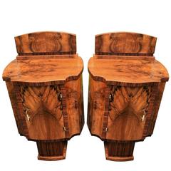 Art Deco Pair of High Style Bedside Cabinet Tables in Walnut 2