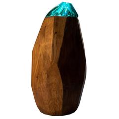 Bling Lamp Faceted Wood, Green Glass Design for Decoration and Light Projection