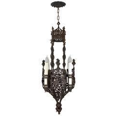 Ornate Wrought Iron Tudor Chandelier, circa 1915 5