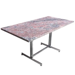 Mid-Century Modern Marble-Top Chrome Table by Hugh Acton