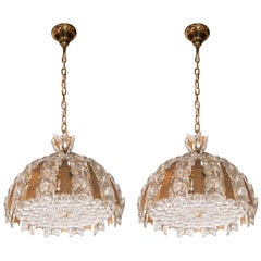 Pair of Crystal and Gilded Brass Chandeliers by Palwa of Germany