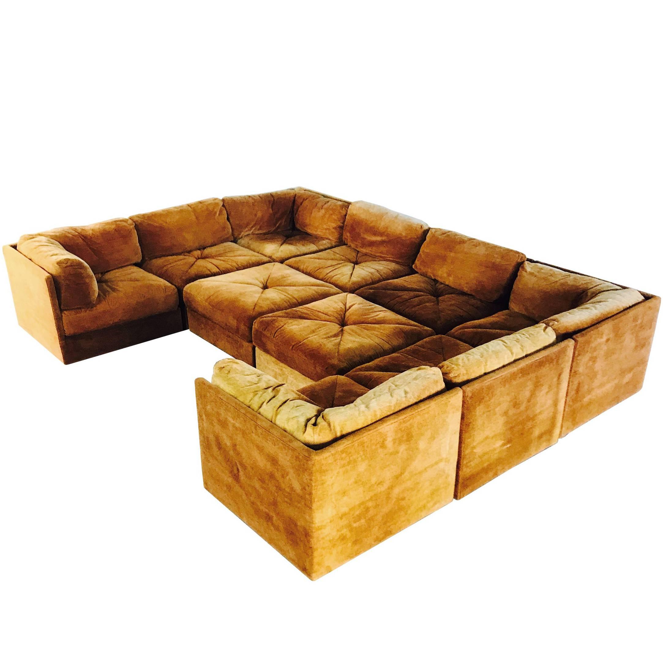 Ten-Piece Sectional Sofa Pit in the Style Milo Baughman by Selig