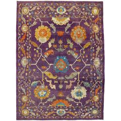 Contemporary Turkish Oushak Rug with Modern Style, Purple Oushak Area Rug Contemporary Turkish Oushak Rug with Modern Style, Purple Oushak Area Rug