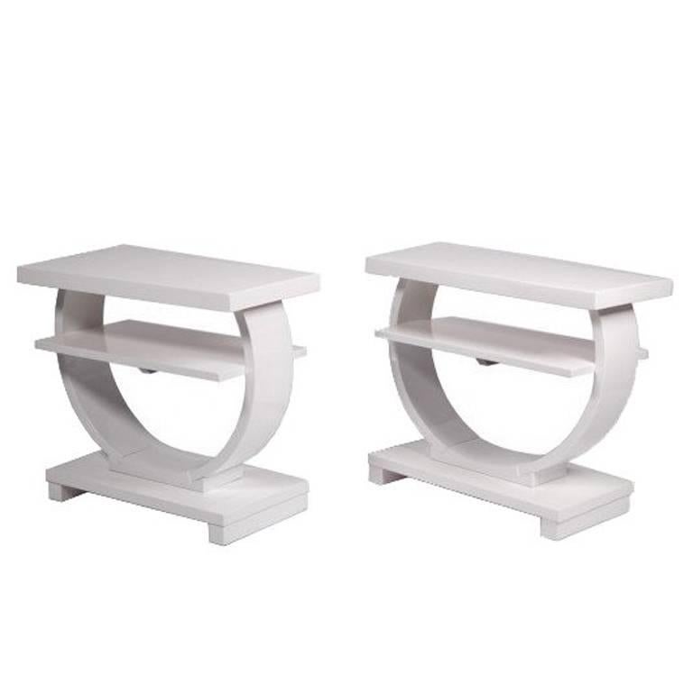 Pair of Art Deco White Lacquer End Tables For Sale at 1stDibs