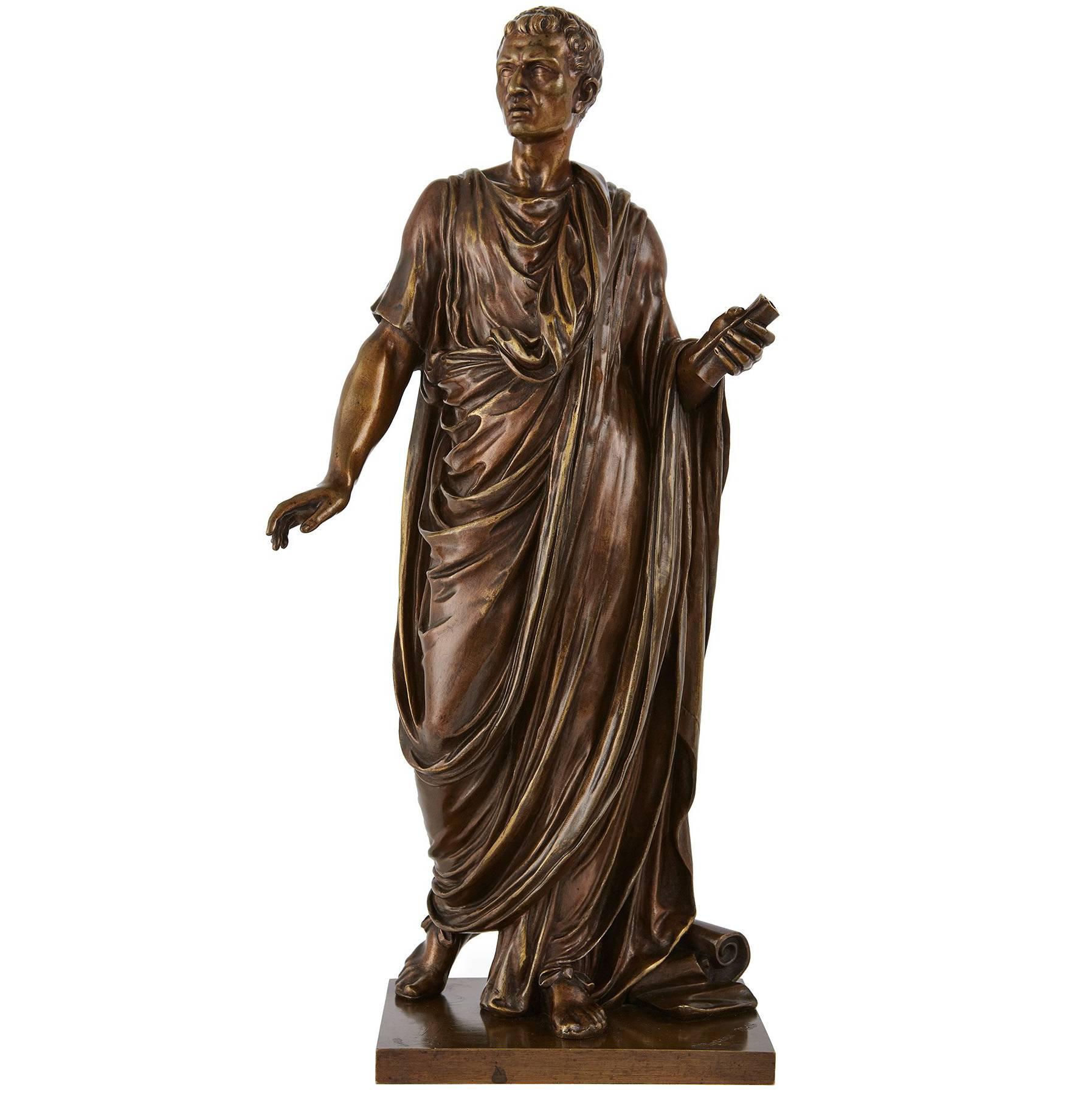 Antique Patinated Bronze Figure of Roman Emperor by Mathurin Moreau For Sale