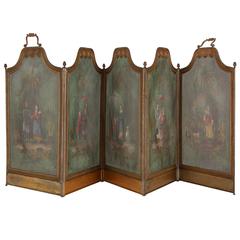 Gilt Bronze-Mounted Mesh Five-Panel Folding Antique Chinoiserie Style Firescreen