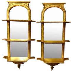 Good Pair of Victorian Gilt Pier Mirrors with Shelves C.1850