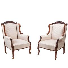 Antique Pair of Carved Mahogany Library Chairs