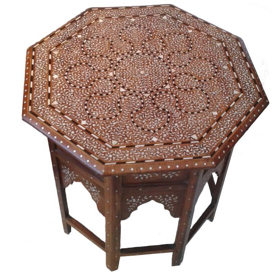 Bone-Inlaid Wood Table from India