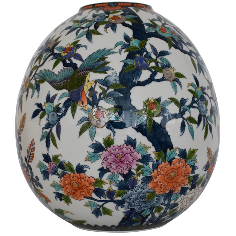 Large Japanese Ovoid HandPainted Porcelain Vase by Master Artist For