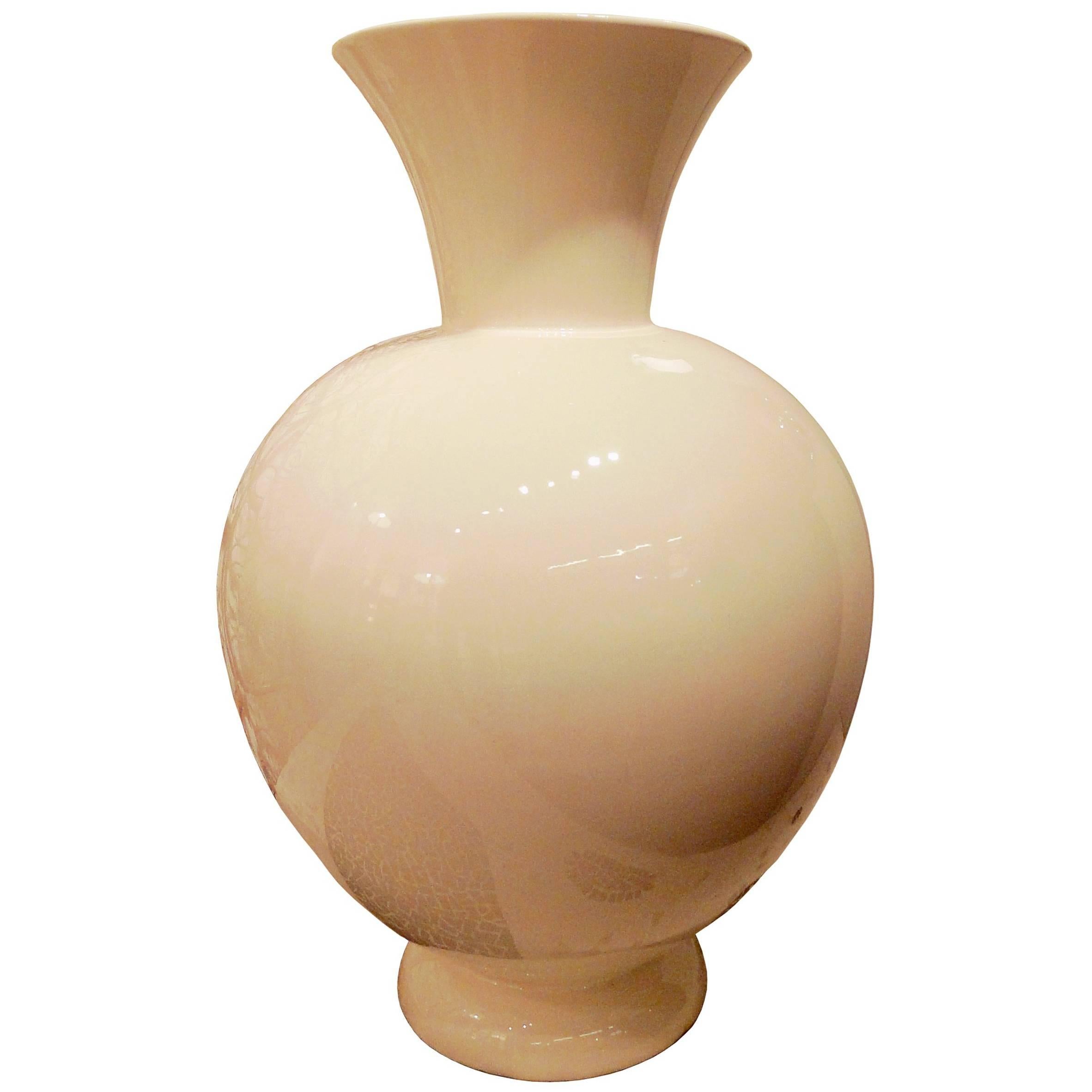 White Enameled Porcelain Vase For Sale