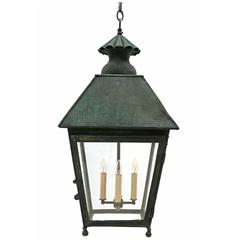 19th Century Patinated Copper and Glass Lantern, France, circa 1850