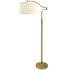 Mid-Century Italian Brass Reading/Floor Lamp on Circular Base, Adjustable