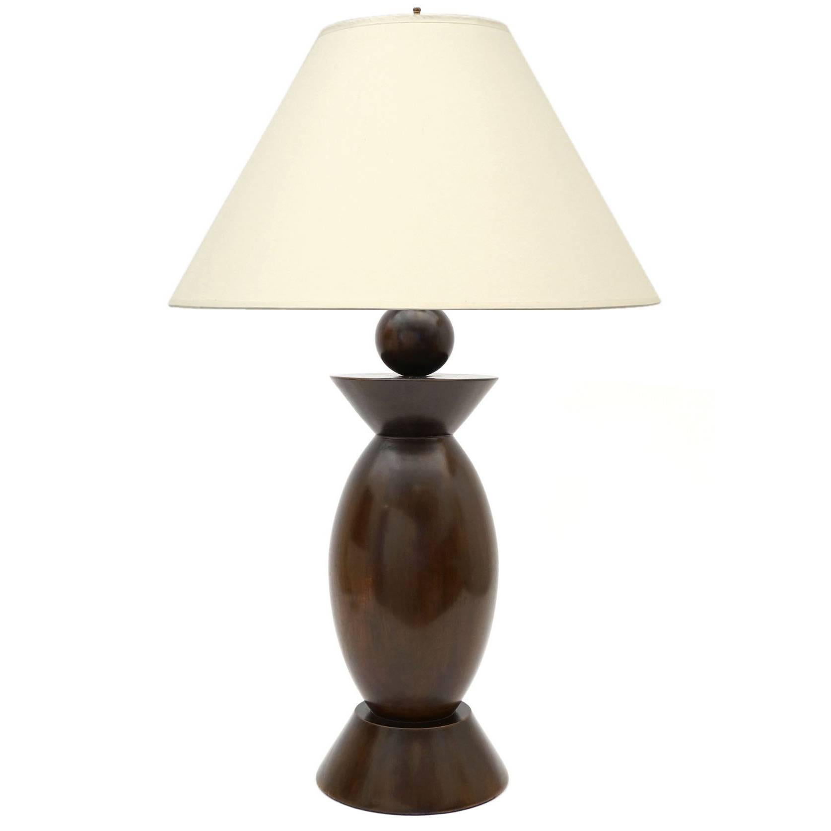 Turned Wood Table Lamp with Ball Detail, France, circa 1940