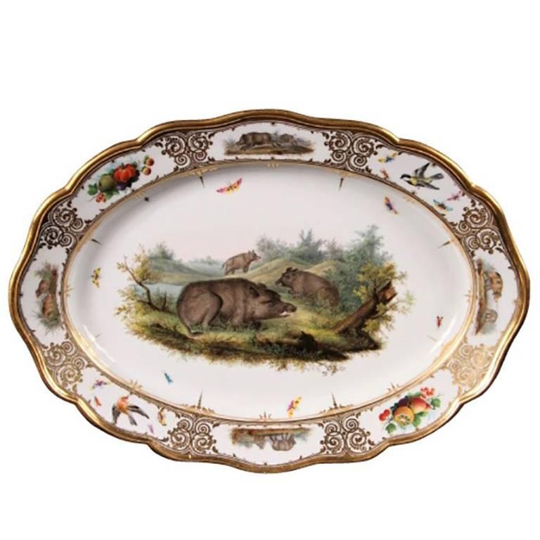 Antique Meissen Hunt Themed Platter Depicting Boars