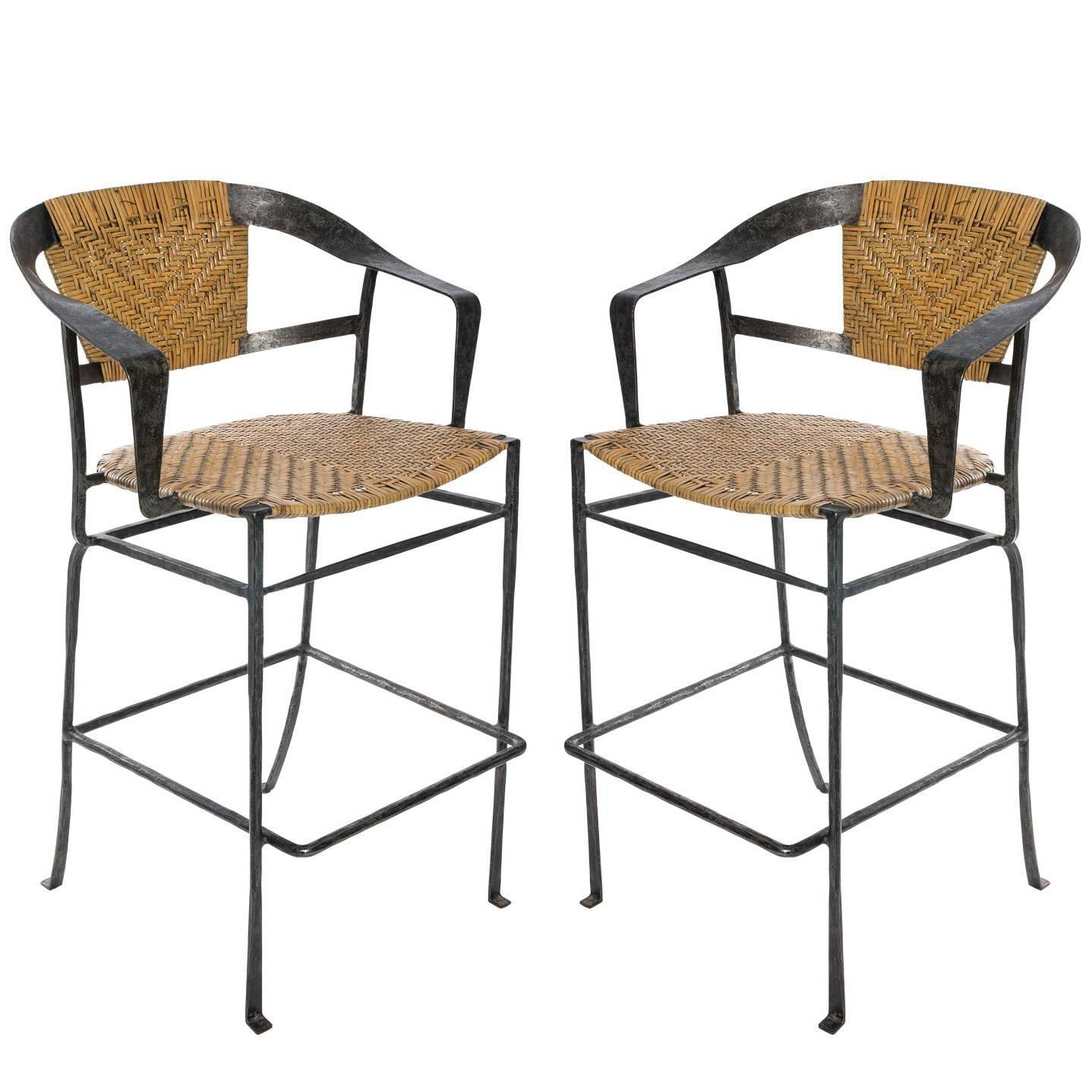 Rattan and Iron Bar Stools