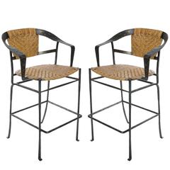 Rattan and Iron Bar Stools