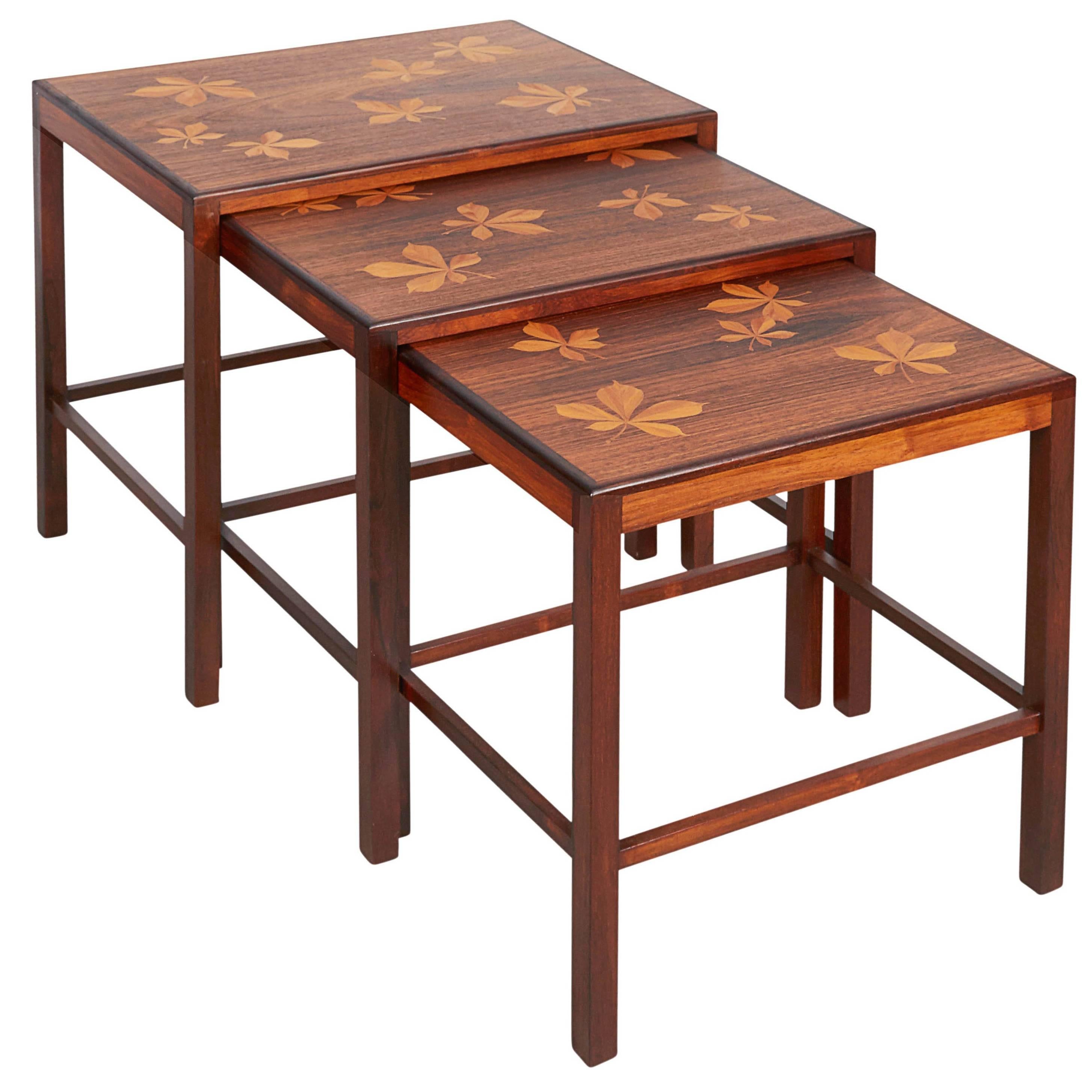 Rosewood Nesting Tables with Chestnut Inlay