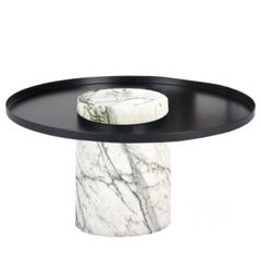Low Salute Coffee Table, White Marble, Black Tray