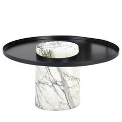 Low Salute Coffee Table, White Marble, Black Tray 9