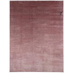 Powder Pink Silk Area Rug with Hummingbird Detail