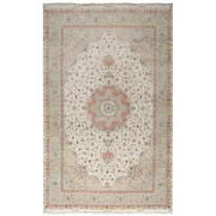 Large Ivory Vintage Tabriz Persian Rug 2