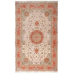 Large Ivory Vintage Tabriz Persian Rug 4