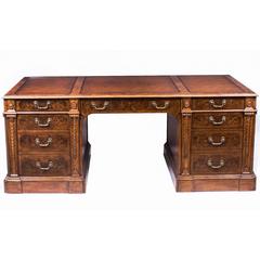 Retro Superb Victorian Style Burr Walnut Partners Pedestal Desk