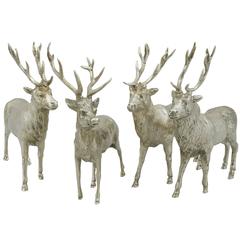 1900s Antique Set of Four German Silver Stag Table Ornaments