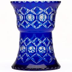 Vintage Continental Blue Overlay Cut-Glass Vase, Early 20th Century