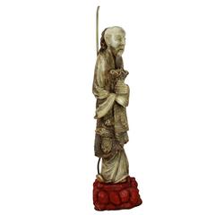 Antique Marble Floor Lamp of a Chinese Fisherman