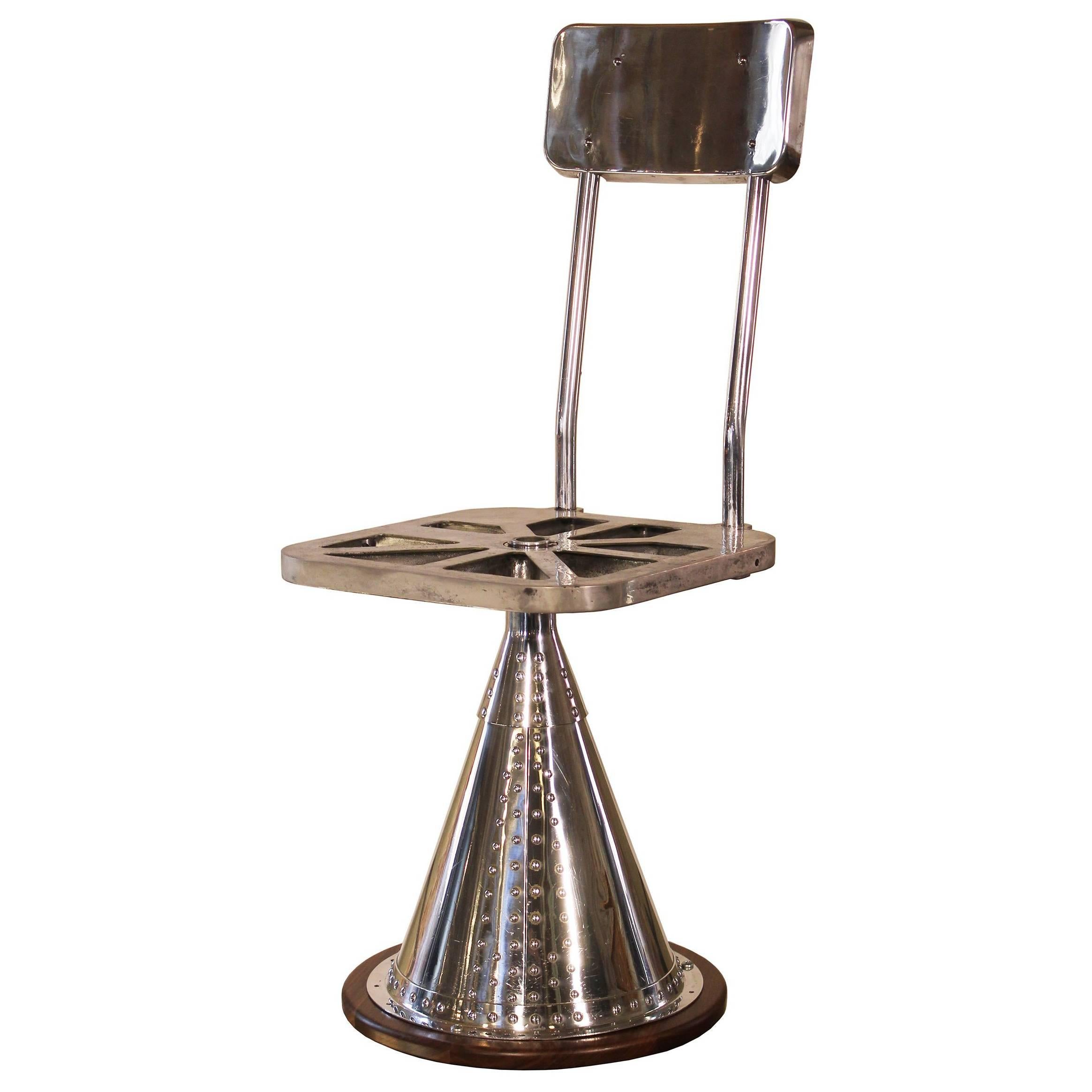 Bomber Stool Seat Chair Vintage Polished Aluminum Aircraft Airplane Swivel