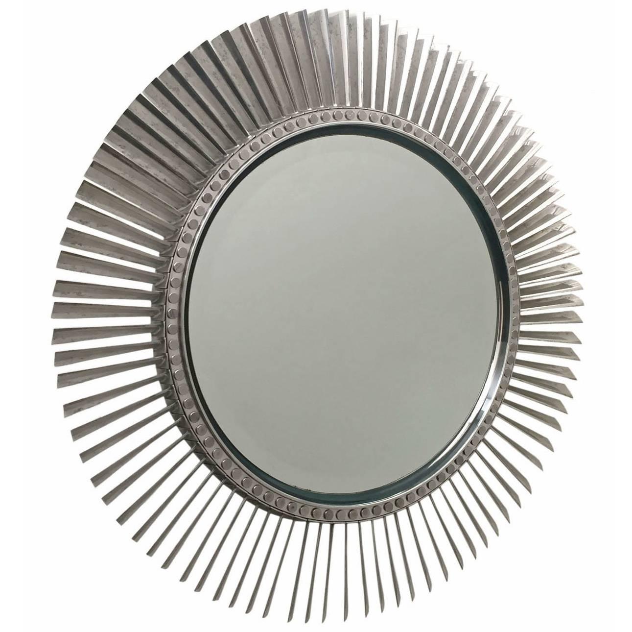 Round, Mid-Century Titanium Mirror Made from Rolls Royce Aircraft Engine Blades For Sale