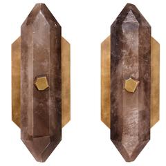 Diamond Form Smoky Brown Rock Crystal Quartz Wall Sconce