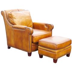 Distressed Brown Leather Lounge Chair and Ottoman