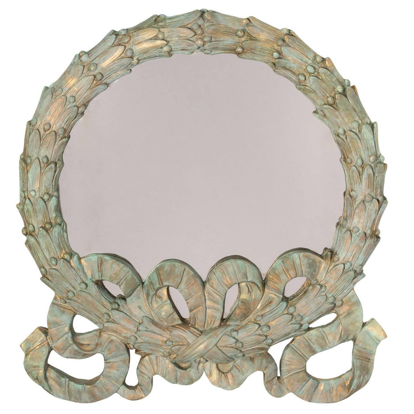 Laurel Wreath Verdigris Mirror For Sale